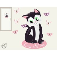 Wandtattoo "Katze Türschild" Namensschild Schmetterling Kätzchen Mit Namen Für Kinder Baby Kinderzimmer Babyzimmer von MHBilder
