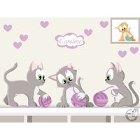 Wandtattoo "Katzen Set" Farbwahl Türschild Name Personalisierbar Babyzimmer Mädchenzimmer Kinderzimmerdeko von MHBilder