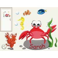 Wandtattoo "Krabbe Türschild" Personalisierbar Kinderzimmer Kinder Babyzimmer Namensschild Unterwasserwelt von MHBilder