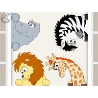 Wandtattoo "Madagaskar" 4-Set Giraffe, Nilpferd, Zebra, Löwe Kinderwaufkleber Kinder Afrikatiere Wandaufkleber Wandsticker von MHBilder