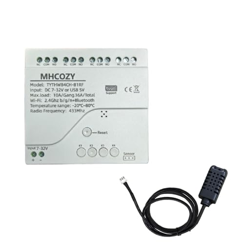 MHCOZY Tuya WIFI Wireless Smart Temperatur Sensor Relais Schalter, App Remote Clean Kontakt, arbeitet mit Alexa Google home (Temperatur Feuchte, 4CH) von MHCOZY