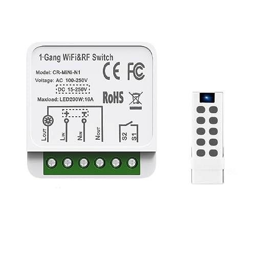 MHCOZY Wlan Schalter Wireless Relais Modul,DIY Smart Home Für Elektrische Haushaltsgeräte mit Tuya Smart Life App Bluetooth Fernbedienung, kompatibel mit Alexa Google Home,1/2 Weg 16A (WIFI RF) von MHCOZY