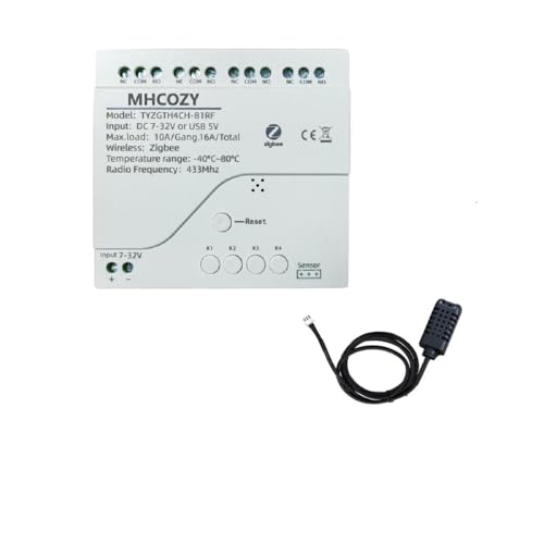 Tuya app Zigbee Temperatur Feuchte Sensor Controller, Telefon Monitor und Steuerung Temperatur Feuchte überall mit 4-Kanal 32V 10A Trockenkontaktrelais Schalter, kompatibel mit Alexa Google Home von MHCOZY