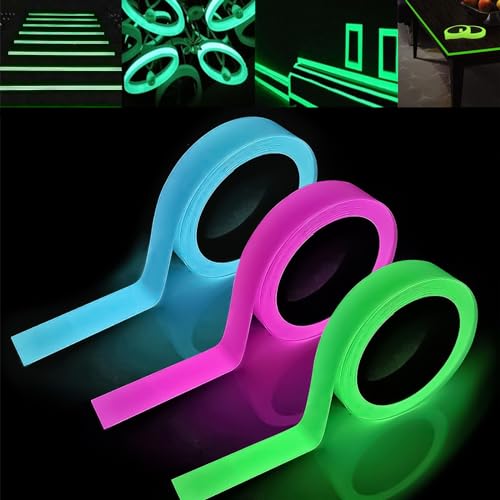 MHDUYEG 3 Rollen Fluoreszierendes Klebeband,Schneidbare Reflektierende Leuchtband Selbstklebend-Aufkleber,Neon-Klebeband,Wasserfestes Leuchtband,leuchtendes Warnband für Party-Dekoration(5m x 1,0 cm) von MHDUYEG
