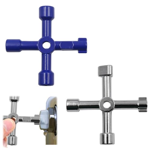 MHDUYEG Multifunktionsschlüssel, 2 Stück 4 Kant Schlüssel, 4 Wege Multifunktionsschlüssel, Universeller Schaltschrankschlüssel, Multifunktionale für Schrank Öffnen Schlüssel (Blau/Silber) von MHDUYEG