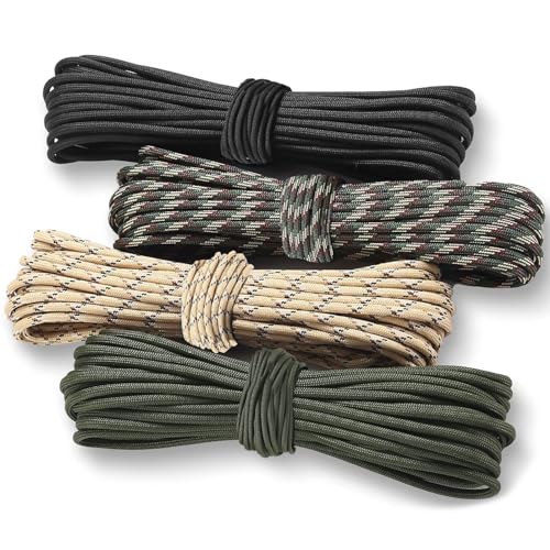 MHDUYEG Paracord 4mm 4 Stück Paracord Set 10m 4 Farben Paracord Schnüre Seil 7 Kern-Strängen, Paracord aus Reißfestem 100% Nylon Paracord Hält bis zu 250kg für Survival Camping von MHDUYEG