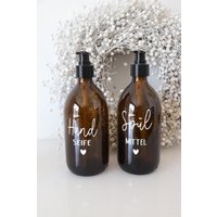 Seifenspender Glas Braunglas Seifendosierer Shampoo Duschgel Pumpspender Dosierer Mit Spender Spülmittel Handseife von MHDekodesign