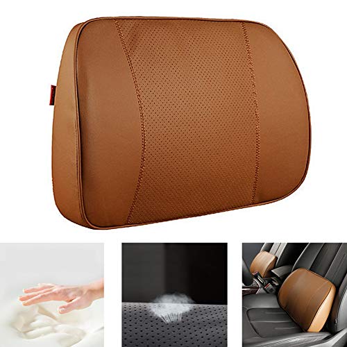 MHGLOVES Auto Lordosenstütze, Leder Rückenkissen Lordosenstütze,Rückenkissen Memory Foam Lendenwirbelstütze,Lendenkissen Für Auto Zuhause Büro (15.3X2.7X11 Zoll),Brown2 von MHGLOVES