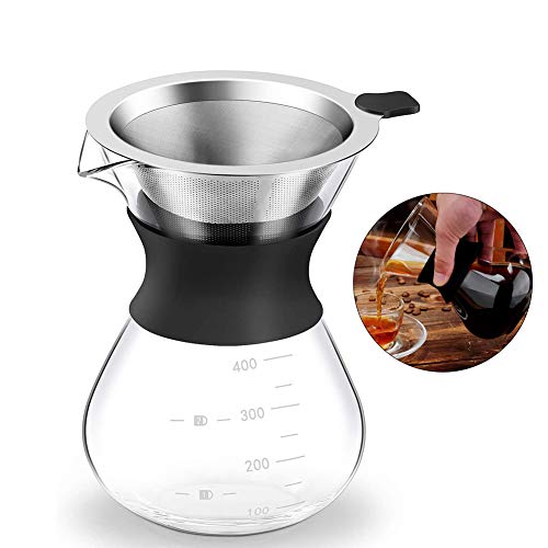 Pour Over Kaffeebereiter, Glas Kaffeekanne & Kaffeebrauer Mit Edelstahlfilter, Übergieß Kaffeebrüher, Hohe Hitzebeständigkeit, Transparent,S von MHGLOVES