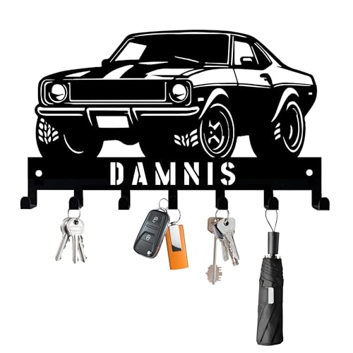 MHJUFGD Personalisierte Auto Metall Schlüsselhalter für Wand Benutzerdefinierte Name Auto Thema Metall Schlüssel Wand Dekorativ mit Haken Geschenk für Männer Frauen Autoliebhaber Coole Männerhöhle von MHJUFGD