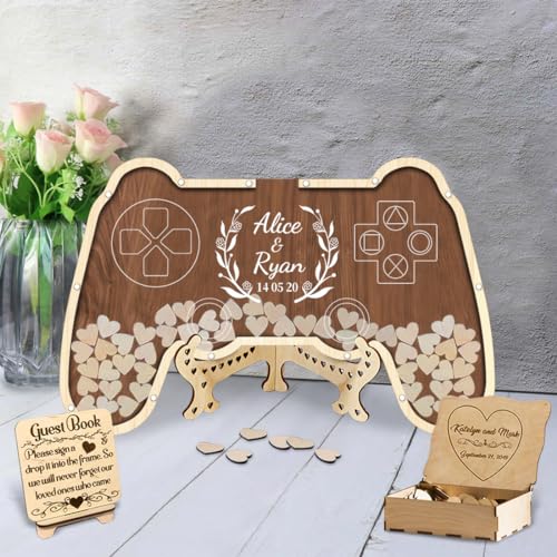 MHJUFGD Personalisierte Hochzeit Gästebuch Alternative,Benutzerdefinierte Namen Und Datum Gamepad Form Hochzeit Gästebuch Für Rustikale Hochzeit Dekorationen Geburtstag Party (Stil 6) von MHJUFGD