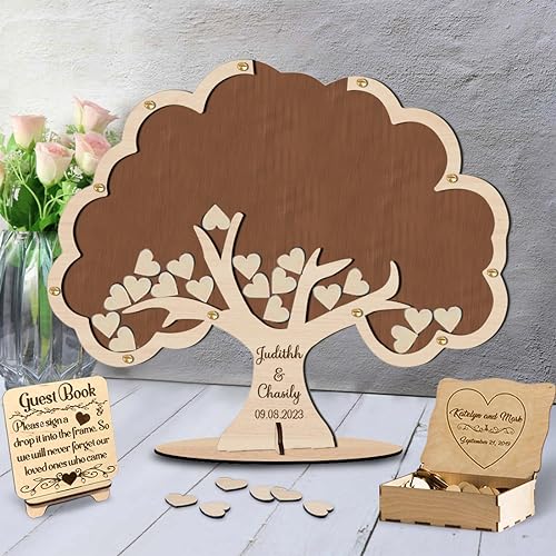 MHJUFGD Personalisierte Hochzeit Gästebuch Alternative,Benutzerdefinierte Namen Und Datum Baum Form Hochzeit Gästebuch Für Rustikale Hochzeit Dekorationen Geburtstag Party (Stil 5) von MHJUFGD