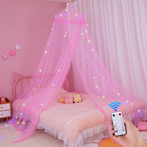 MHJY Betthimmel für Mädchen, Moskitonetz, Kinderbettvorhänge mit LED-Lichtern und Fernbedienung, Prinzessinnen-Raumdekoration für Kinderzimmer, Zubehör MHJY Betthimmel für Mädchen, Moskitonetz, Kinderbettvorhänge mit LED-Lichtern und Fernbedienung, Prinzessinnen-Raumdekoration für Kinderzimmer, Zubehör von MHJY