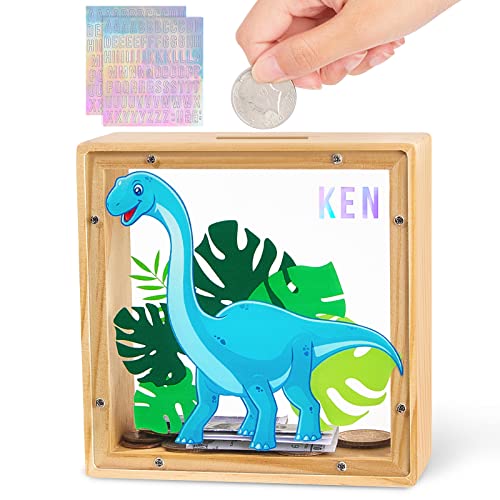 MHJY Spardose Kinder Sparschwein Jungen Mädchen Dinosaurier Sparbüchse Acryl- Sparkasse mit Personalisierten Buchstaben von MHJY