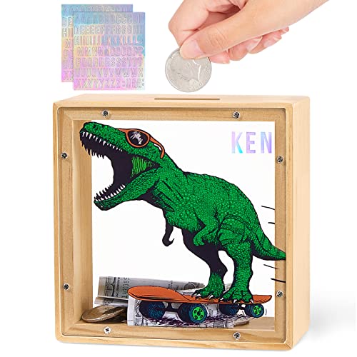 MHJY Spardose Kinder Sparschwein Jungen Mädchen Dinosaurier Sparbüchse Acryl- Sparkasse mit Personalisierten Buchstaben von MHJY