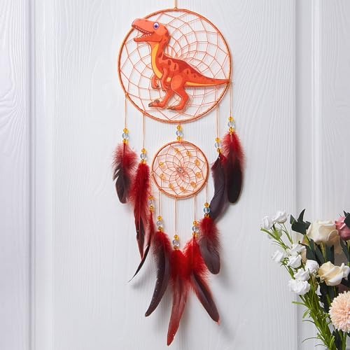 MHJY Traumfänger Kinder, Dinosaurier Dreamcatcher mit Feder Gross Handgefertigte Traumfänger für Jungen Mädchen Teenager Deko Zimmer Schlafzimmer Kinderzimmer Dekoration von MHJY