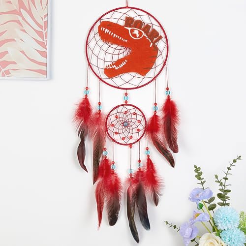 MHJY Traumfänger Kinder, Dinosaurier Dreamcatcher mit Feder Gross Handgefertigte Traumfänger für Jungen Mädchen Teenager Deko Zimmer Schlafzimmer Kinderzimmer Dekoration von MHJY