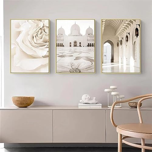 Leinwand Malerei Islamische Moschee Bilder Wandkunst Muslim Beige Landschaft Poster Kunstdruck Bild Wand Wohnzimmer Schlafzimmer Dekor Kein Rahmen (1,3X50X70CM) von MHLCMG