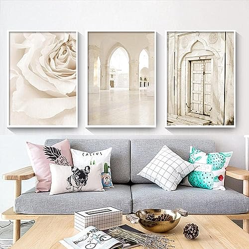 Leinwand Malerei Islamische Moschee Bilder Wandkunst Muslim Beige Landschaft Poster Kunstdruck Bild Wand Wohnzimmer Schlafzimmer Dekor Kein Rahmen (2,3X60X80CM) von MHLCMG