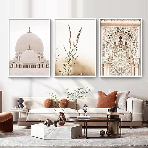 Leinwand Malerei Islamische Moschee Bilder Wandkunst Muslim Beige Landschaft Poster Kunstdruck Bild Wand Wohnzimmer Schlafzimmer Dekor Kein Rahmen (3,3X30X40CM) von MHLCMG