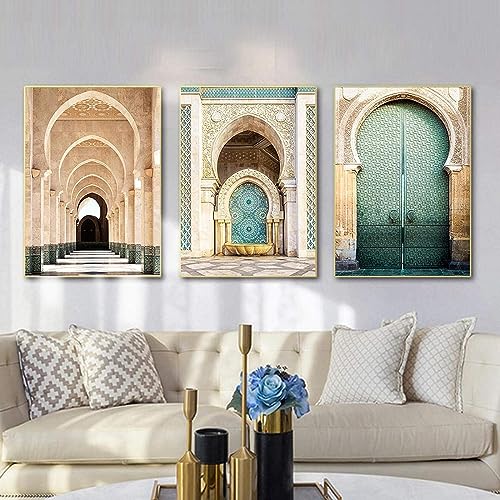 Leinwand Malerei Islamische Moschee Bilder Wandkunst Muslim Beige Landschaft Poster Kunstdruck Bild Wand Wohnzimmer Schlafzimmer Dekor Kein Rahmen (4,3X30X40CM) von MHLCMG