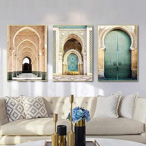 Leinwand Malerei Islamische Moschee Bilder Wandkunst Muslim Beige Landschaft Poster Kunstdruck Bild Wand Wohnzimmer Schlafzimmer Dekor Kein Rahmen (4,3X60X90CM) von MHLCMG