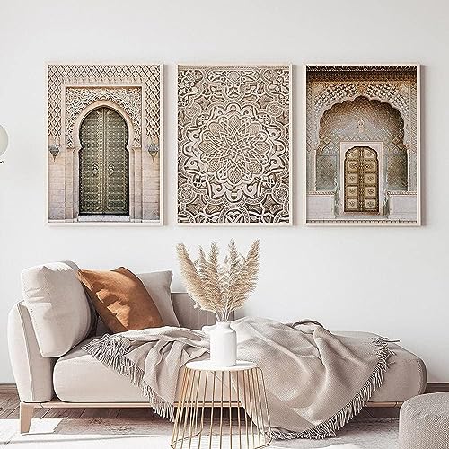 Leinwand Malerei Islamische Moschee Bilder Wandkunst Muslim Beige Landschaft Poster Kunstdruck Bild Wand Wohnzimmer Schlafzimmer Dekor Kein Rahmen (5,3X50X70CM) von MHLCMG