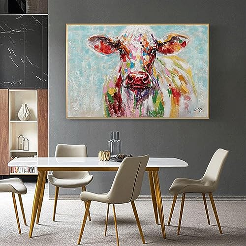 MHLCMG Leinwand Malerei Abstrakte Bunte Kuh Bilder Wandkunst Moderne Poster Kunstdruck Bild Wand Wohnzimmer Schlafzimmer Dekor Kein Rahmen (40X60CM,B) von MHLCMG