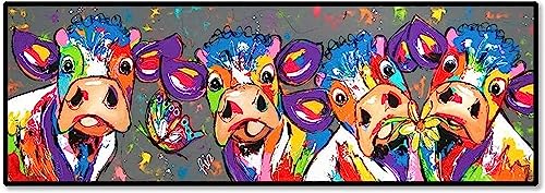 MHLCMG Leinwand Malerei Bunte Kuh Tier Graffiti Bilder Wandkunst Moderne Poster Kunstdruck Bild Wand Wohnzimmer Schlafzimmer Dekor Kein Rahmen (57X100CM) von MHLCMG