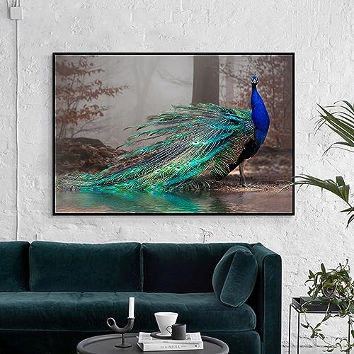 MHLCMG Leinwand Malerei Elegant Blauer Pfau Bilder Wandkunst Moderner Poster Kunstdruck Bild Wand Wohnzimmer Schlafzimmer Dekor Kein Rahmen (80X100CM) von MHLCMG