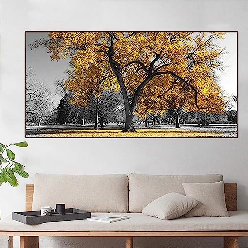 MHLCMG Leinwand Malerei Gelber Baum Landschafts Bilder Wandkunst Moderne Poster Kunstdruck Bild Wand Wohnzimmer Schlafzimmer Dekor Kein Rahmen (70X140CM) von MHLCMG