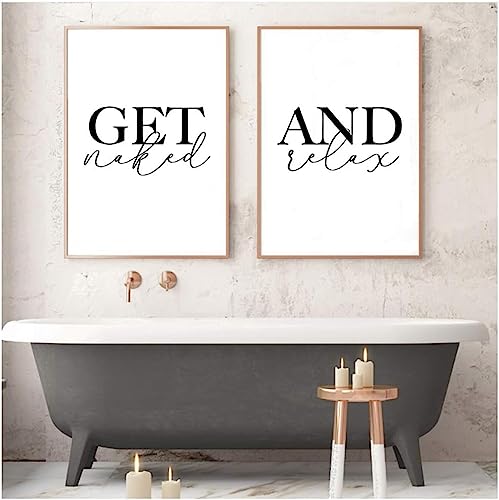 MHLCMG Leinwand Malerei Get Naked and Relax Bilder Wandkunst Moderne Poster Kunstdruck Bild Wand Badezimmer Toilette Dekor Kein Rahmen (2X20X30CM) von MHLCMG