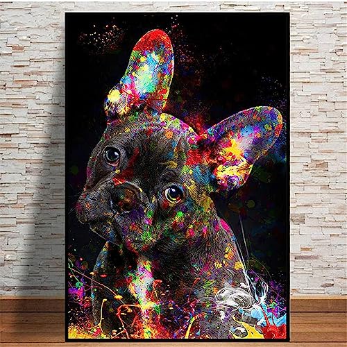 MHLCMG Leinwand Malerei Graffiti Bunte Französische Bulldogge Bilder Wandkunst Tier Hund Poster Kunstdruck Bild Wand Wohnzimmer Schlafzimmer Dekor Kein Rahmen (20X30CM) von MHLCMG