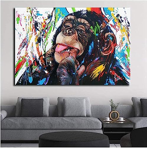 MHLCMG Leinwand Malerei Graffiti Nette AFFE Bilder Wandkunst Bunte Moderne Poster Kunstdruck Bild Wand Wohnzimmer Schlafzimmer Dekor Kein Rahmen (60X80CM) von MHLCMG