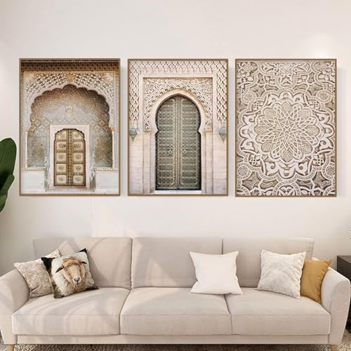 MHLCMG Leinwand Malerei Islamische Architektur Moschee Beige Bilder Wandkunst Poster Kunstdruck Kein Rahmen Bild Wand Wohnzimmer Schlafzimmer Dekor (3X30X40CM) von MHLCMG