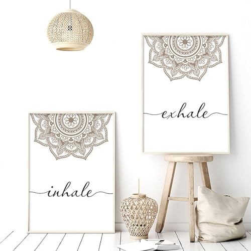 MHLCMG Leinwand Malerei Mandala Yoga Beige Inhale Exhale Bilder Wandkunst Minimalistisches Poster Kunstdruck Bild Wand Wohnzimmer Schlafzimmer Dekor Kein Rahmen (2X30X40CM,2) von MHLCMG