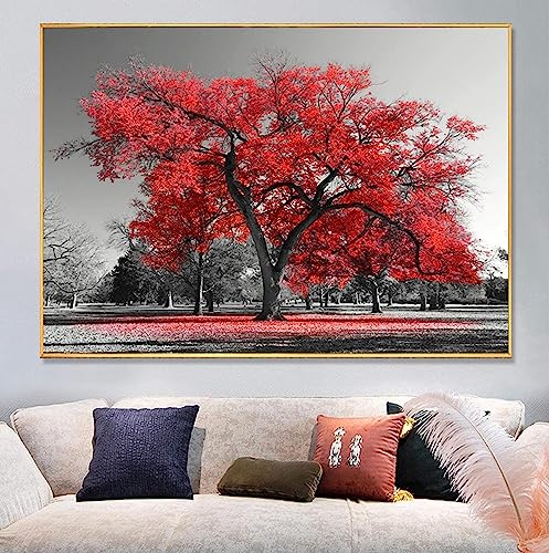 MHLCMG Leinwand Malerei Roter Baum Bilder Wandkunst Nordic Landschaft Poster Kunstdruck Bild Wand Wohnzimmer Schlafzimmer Dekor Kein Rahmen (80X120CM) von MHLCMG