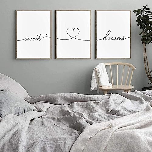 MHLCMG Leinwand Malerei Schwarz Weiß Sweet Dream Bilder Wandkunst Text Zitate Nordic Minimalist Poster Kunstdruck Bild Wand Wohnzimmer Schlafzimmer Dekor Kein Rahmen (3X40X50CM) von MHLCMG