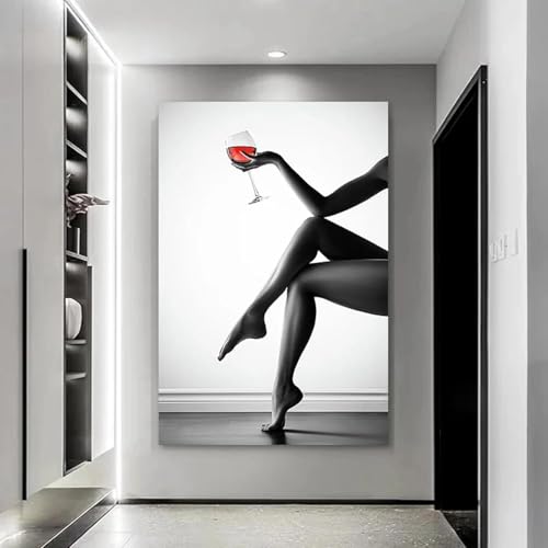 Leinwand Malerei Schwarz-weiße Sexy-Frauen-Rotweingläser Bilder Wandkunst Poster Kunstdruck Kein Rahmen Bild Wand Wohnzimmer Schlafzimmer Dekor (40X60CM) von MHLCMG