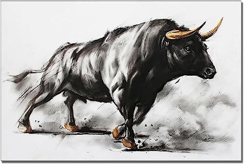 MHLCMG Leinwand Malerei Schwarzer Stier Bilder Wandkunst Tiere Poster Kunstdruck Bild Wand Wohnzimmer Schlafzimmer Dekor Kein Rahmen (70X100CM) von MHLCMG
