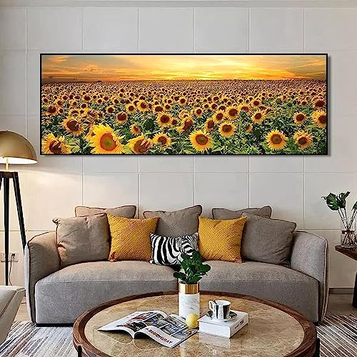 MHLCMG Leinwand Malerei Sonnenblumenfeld Bilder Wandkunst Landschaft Pflanzen Blumen Poster Kunstdruck Bild Wand Wohnzimmer Schlafzimmer Dekor Kein Rahmen (30X90CM) von MHLCMG