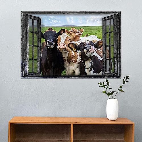 MHLCMG Leinwand Malerei Vintage Bauernhaus Bilder Wandkunst Kühe am Fenster Poster Kunstdruck Bild Wand Wohnzimmer Schlafzimmer Dekor Kein Rahmen (70X100CM) von MHLCMG