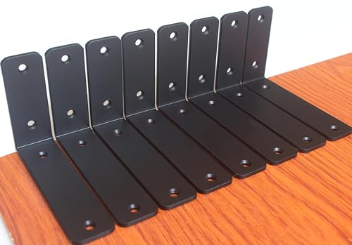 8 Stück – L 15,2 x 10,2 x 3,8 cm (L x H x B), 5 mm dick, schwarz L Regalhalterung, Eisenregal, Metallregal, Regalträger mit Schrauben von MHMYDZ