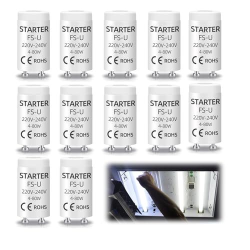 MHMondawn 12 Stück FSU/FS-U 4-80W Leuchtstoffröhren-Starter 220-240V AC mit UV-Startsteuerung, für Neonlampen/Aquarien-UVC, Einzelschaltung & lange Lebensdauer von MHMondawn