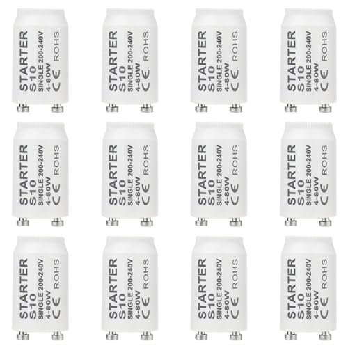 MHMondawn 12 Stück Leuchtstoffröhren-Starter S10 Starter Longlife 4-80 Watt 200-240V Starter für Fuoreszierendes Licht Einzelschaltung von Leuchtstoffröhren von MHMondawn
