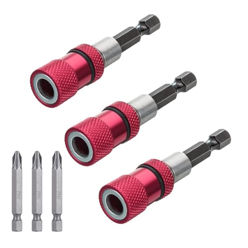 MHMondawn 3Pcs Bithalter Magnetisch Lang Schnellwechsel Bithalter Tiefe Einstellbar 6cm(Rot) Verlängerung Halter 1/4 Hex-shank Magnetische Bohrer für Bohrmaschinen Schlagschrauber von MHMondawn