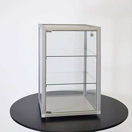 MHN Schmuckvitrine Glas T 41,5 x B 41,5 x H 63,5 cm - kleine beleuchtete Glas-Vitrine abschließbar - Aufsatzvitrine mit Schloss - LED-Beleuchtung von MHN