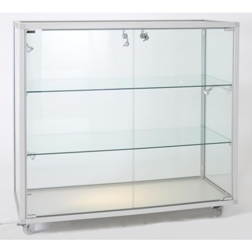 MHN Halbhohe Glasvitrine T 41,5 x B 78 x H 95 cm - breite Thekenvitrine Glas abschließbar - Flache Aluminium Vitrine - ohne Beleuchtung von MHN