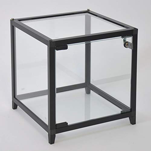 MHN Vitrinenwürfel T 42,8 x B 42,8 x H 42,8 cm - kleine Glasvitrine Würfel abschließbar - beleuchtete Aufsatzvitrine - quadratische Vitrine Glas - schwarzer Schaukasten LED-Beleuchtung von MHN