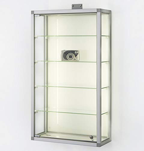 MHN Wandvitrine T 19 x B 51,5 x H 88 cm - Sammler Hängevitrine abschließbar - kleine Glas-Vitrine Wand hängend CPR - graue Holzrückwand - ohne Beleuchtung von MHN